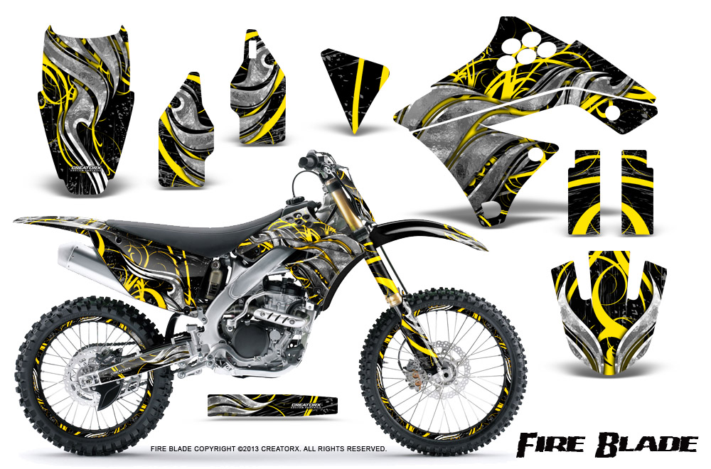 Kawasaki KX250F 09-12 Graphics Kit Fire Blade Yellow Black NP Rims